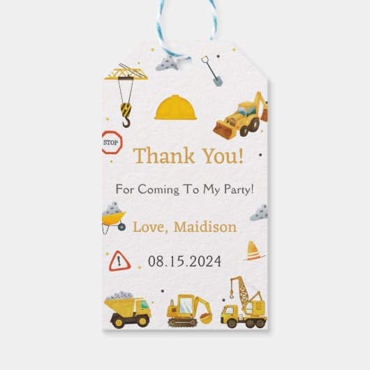 Bouwwagen Verjaardagsfeest Cadeaulabel (Achterkant)
