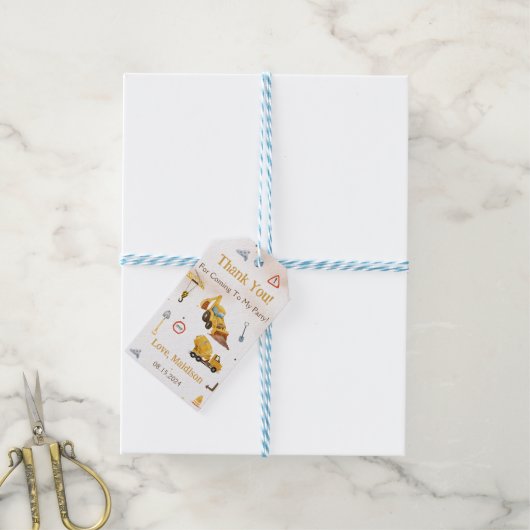 Bouwwagen Verjaardagsfeest Cadeaulabel (Met Touw)