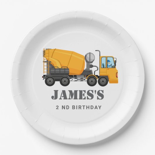 Bouwwagen Verjaardagsfeest Papieren Bordje (Voorkant)