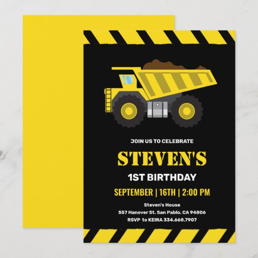 Bouwwagen Verjaardagsfeestje Kaart (Voorkant / Achterkant)