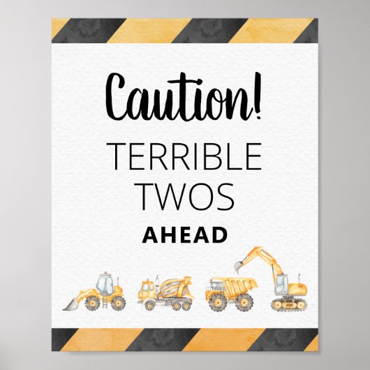 Bouwwagen Verschrikkelijke Twee Feestbord Poster (Voorkant)