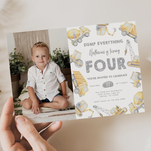 Bouwwagen VIER 4e verjaardag feest Kaart