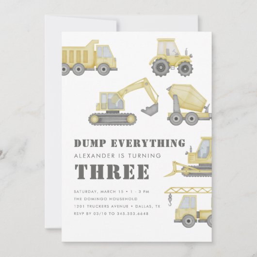 Bouwwagen Voertuigen Jongens Verjaardagsfeest Kaart (Voorkant)