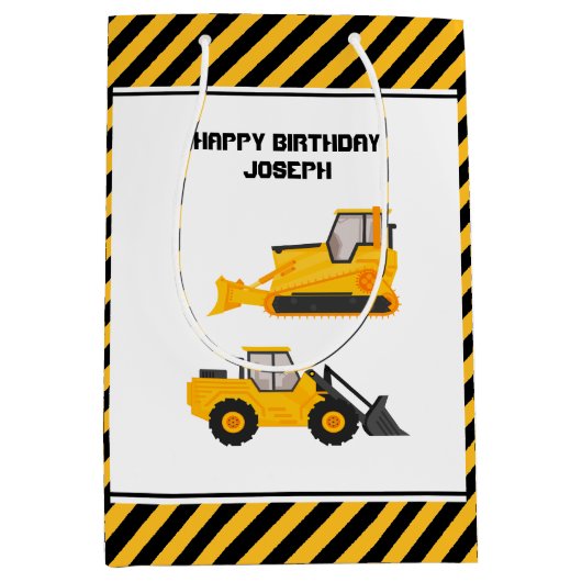 Bouwwagen voor vrachtwagens Gold Birthday Medium Cadeauzakje (Voorkant)