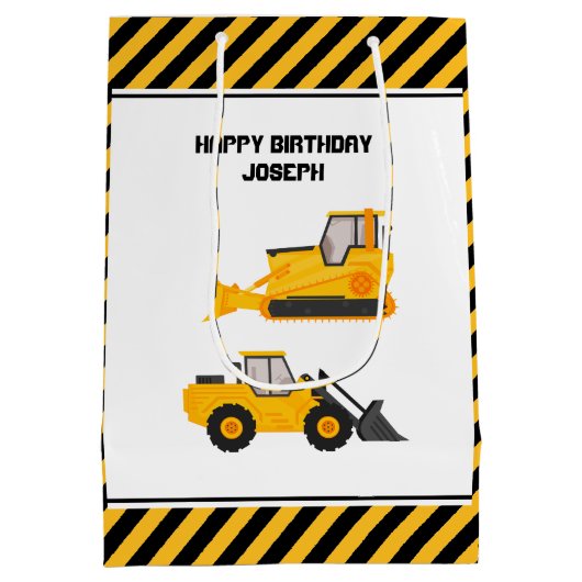 Bouwwagen voor vrachtwagens Gold Birthday Medium Cadeauzakje (Achterkant)