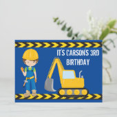 Bouwwagenbakken Blue Birthday Party Kaart (Staand voorkant)