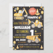 Bouwwagens 1e verjaardag uitnodiging (Voorkant)