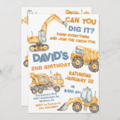 Bouwwagens 2e verjaardagsfeestje kaart (Voorkant / Achterkant)