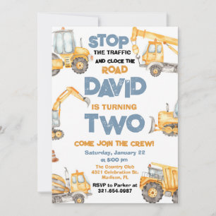 Bouwwagens 2e verjaardagsfeestje kaart