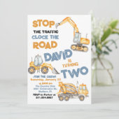 Bouwwagens 2e verjaardagsfeestje kaart (Staand voorkant)