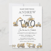 Bouwwagens 2e verjaardagsfeestje kaart (Voorkant)