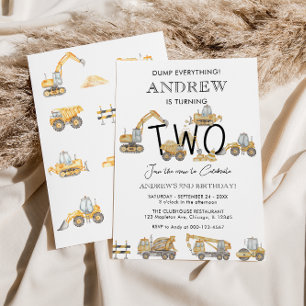 Bouwwagens 2e verjaardagsfeestje kaart