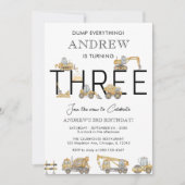 Bouwwagens 3e verjaardagsfeest uitnodiging (Voorkant)