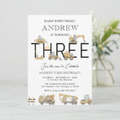 Bouwwagens 3e verjaardagsfeest uitnodiging (Staand voorkant)