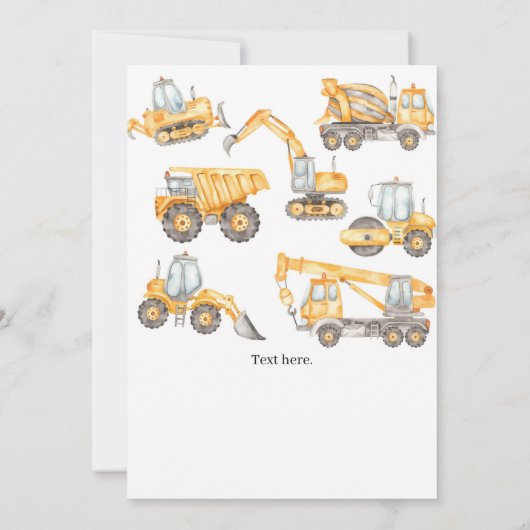 Bouwwagens 3e verjaardagsfeestje kaart (Achterkant)