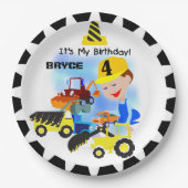 Bouwwagens 4e Verjaardagspapier Borden Papieren Bordje (Voorkant)