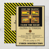 Bouwwagens | Boys Thmed Birthday Party Kaart (Voorkant / Achterkant)