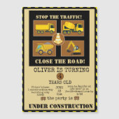 Bouwwagens | Boys Thmed Birthday Party Magnetische Uitnodiging (Voorkant)