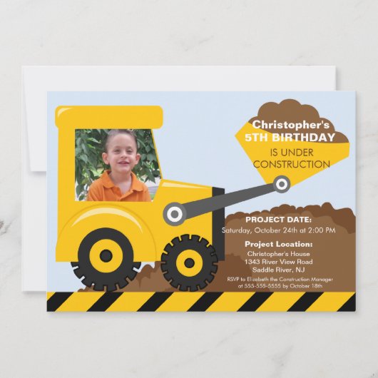 Bouwwagens Foto van Birthday Party voor jongens Kaart (Voorkant)