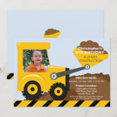 Bouwwagens Foto van Birthday Party voor jongens Kaart (Voorkant / Achterkant)