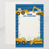 Bouwwagens Gepersonaliseerd naam Mitzvah Note Briefpapier (Voorkant / Achterkant)