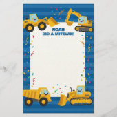 Bouwwagens Gepersonaliseerd naam Mitzvah Note Briefpapier (Voorkant)