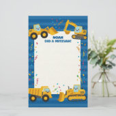 Bouwwagens Gepersonaliseerd naam Mitzvah Note Briefpapier (Staand voorkant)