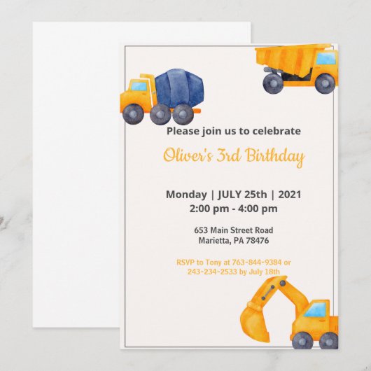 Bouwwagens | Jaar van de Review van de verjaardag Kaart (Voorkant / Achterkant)