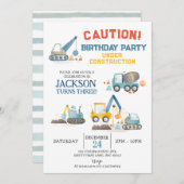 Bouwwagens, Jongen 3e Verjaardagsfeest Kaart (Voorkant / Achterkant)