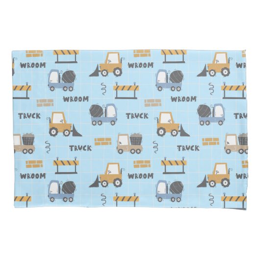 Bouwwagens Patroon Blauw Kussensloop (Voorkant)