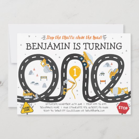 Bouwwegen 1e verjaardag uitnodiging (Voorkant)