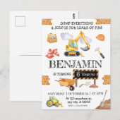 Bouwwerf Dump Truck Graver Feestje Briefkaart (Voorkant / Achterkant)