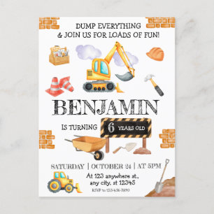 Bouwwerf Dump Truck Graver Feestje Verjaardagsfees Briefkaart