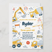 Bouwwerf Dumptruck Graafmachine Verjaardagsfeestje Kaart (Voorkant)