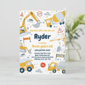 Bouwwerf Dumptruck Graafmachine Verjaardagsfeestje Kaart (Staand voorkant)