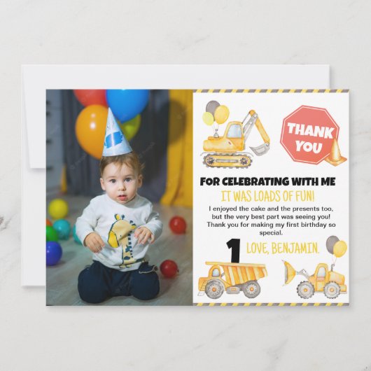 Bouwwerk Verjaardag Foto Bedankkaart (Voorkant)