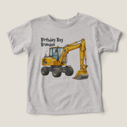 Bouwwerk Verjaardagsfeest Graafmachine T-shirt (Design voorkant)
