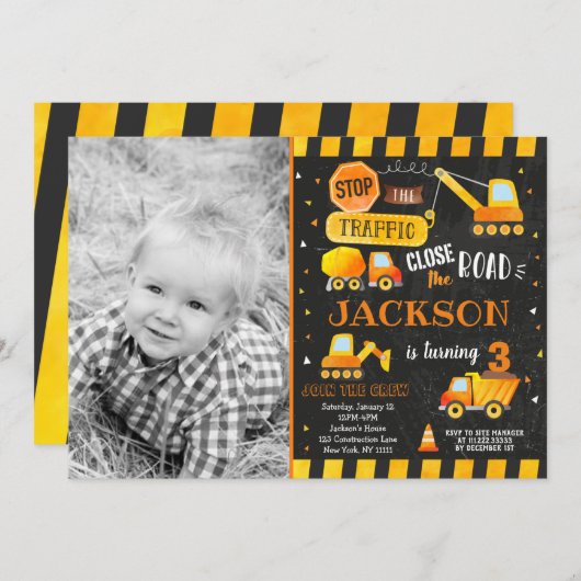 Bouwwerk Verjaardagsfeest Uitnodiging (Voorkant / Achterkant)