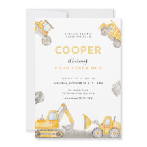 Bouwwerk-verjaardagsuitnodiging Jongen met stortwa