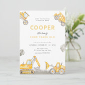 Bouwwerk-verjaardagsuitnodiging Jongen met stortwa Kaart (Staand voorkant)