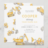 Bouwwerk-verjaardagsuitnodiging Jongen met stortwa Kaart (Voorkant / Achterkant)