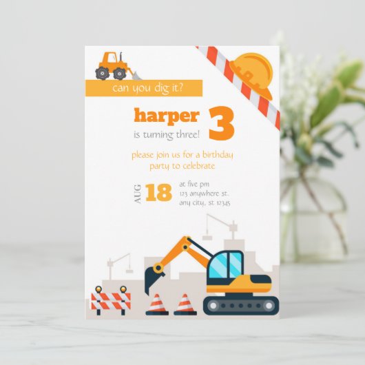 Bouwwerk verjaardagsuitnodiging template verjaarda bedankkaart (Staand voorkant)