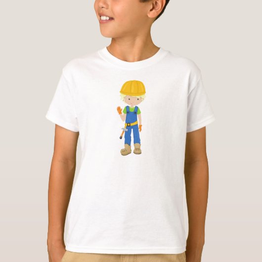 Bouwwerker, blond haar, tjoch, hamer t-shirt (Voorkant)