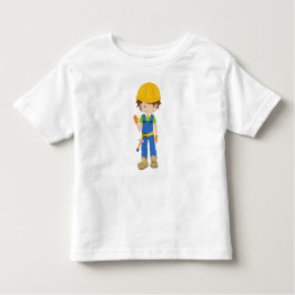 Bouwwerker, bruin haar, luiende jongen, hamer kinder shirts