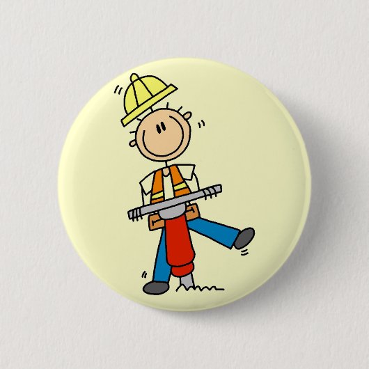 Bouwwerker met Jack Hammer Ronde Button 5,7 Cm (Voorkant)