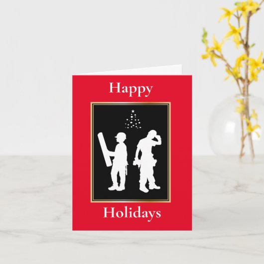 Bouwwerker Silhouette kerstkaart Kaart (Gele Bloem)