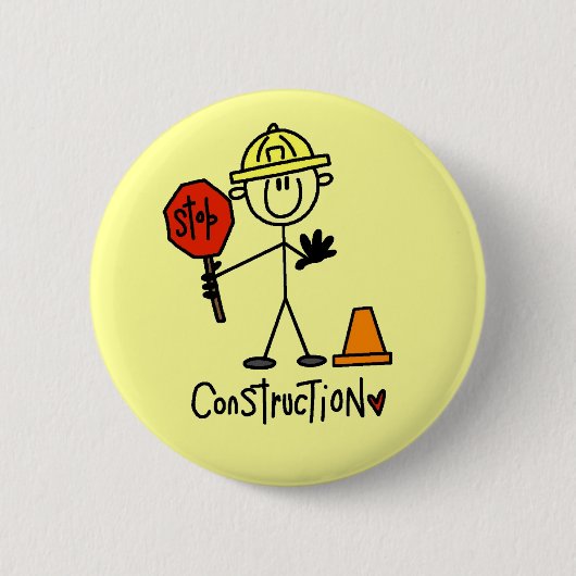 Bouwwerker Stickfiguur Ronde Button 5,7 Cm (Voorkant)
