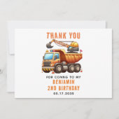 Bouwwerktuig Dump Truck 2de verjaardag Bedankkaart (Voorkant)