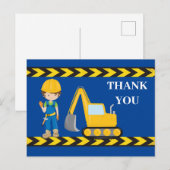 Bouwwerktuig graafmachine jongens blauw bedankt briefkaart (Voorkant / Achterkant)