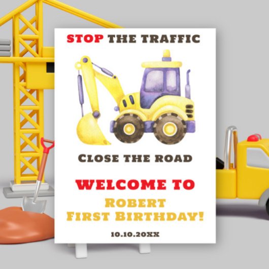 Bouwwerktuig graafmachine verjaardags welkom poster
